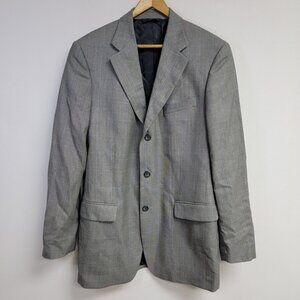 Brooks Brothers 346 Mens Gray Blazer Sz 40L Blue Windowpane Plaid Wool 3 Button
